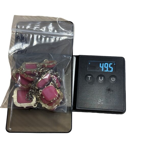 Pink Salmon Stone And Goldtone Necklace Statement Fun Color pop - Picture 6 of 6